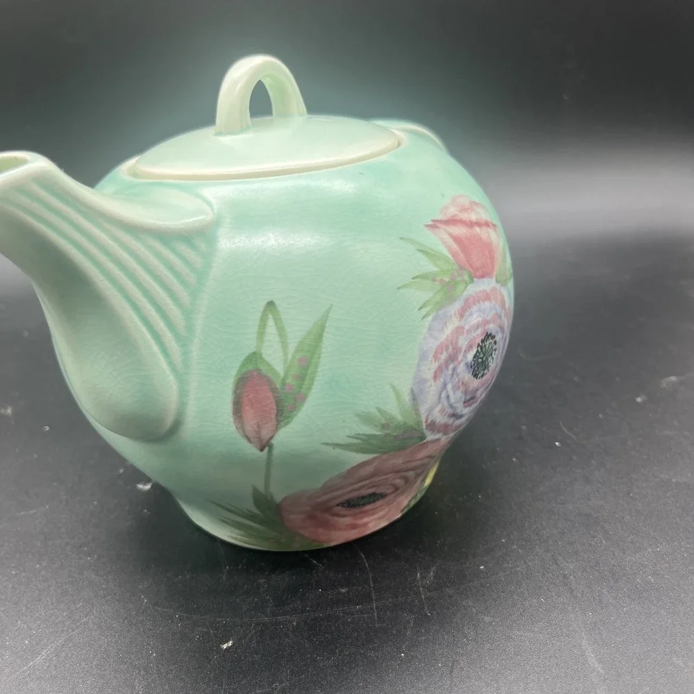Vintage E Radford Pottery Hand Painted Floral Teapot England Art Deco Shape 340 - Picture 9 of 16